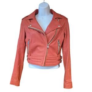 IRO Zefir Cropped‎ coral lamb skin Leather Jacket  sz EU 36
